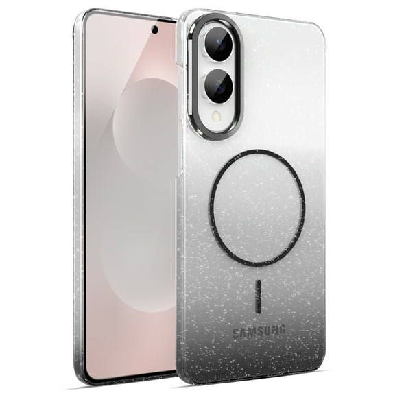 for Samsung Galaxy S25 Edge Clear Glitter Case with Gradient Color, Luxury Magnetic Back Compatible with MagSafe, Support Wireless Charging PC Protective Cover, Lightweight & Anti-Scratch, Black
