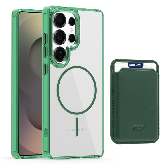 For Samsung Galaxy S25 Edge Magnetic Clear Phone Case,Magnetic Detachable Card Slots Holder Wallet,Compatible with Mag-safe,Crystal Transparent Shockproof Protective Rugged Phone Case,Green