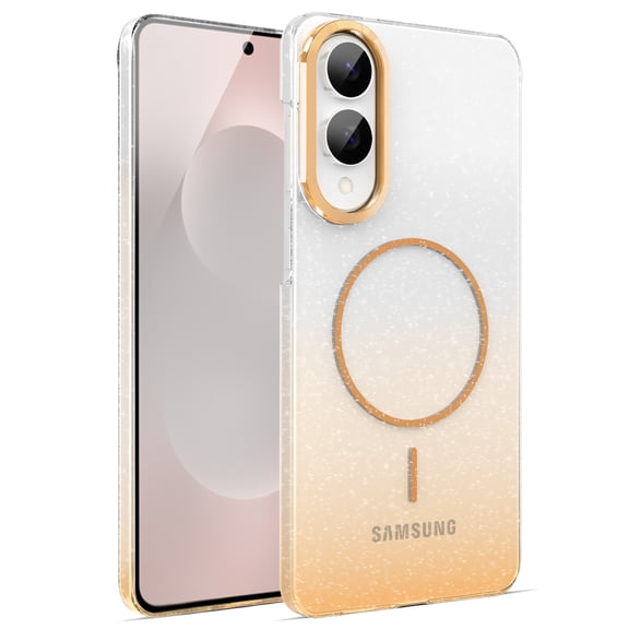 For Samsung Galaxy S25 Edge Magnetic Glitter Phone Case,Gradient Sparkle Luxury Glitter Transparent Design,Compatible with Mag-Safe,Anti-Scratch Dust-Proof Shockproof Thin Fit Phone Case,Gold