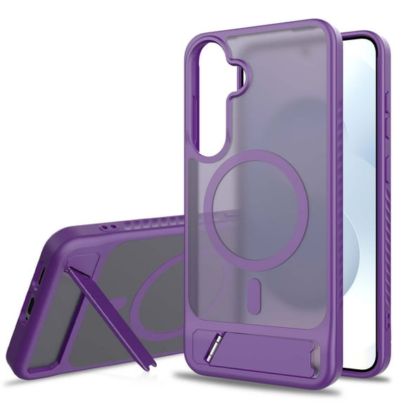 For Samsung Galaxy S25 Edge Magnetic Phone Case,Built-in Retractable Kickstand,Compatible with Mag-Safe,Military-Grade Drop Protection,Translucent Shockproof Rugged Thin Frosted Phone Case,Darkpurple