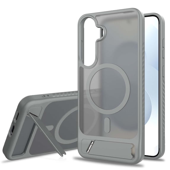 For Samsung Galaxy S25 Edge Magnetic Phone Case,Built-in Retractable Kickstand,Compatible with Mag-Safe,Military-Grade Drop Protection,Translucent Shockproof Rugged Thin Frosted Phone Case,Darkgray