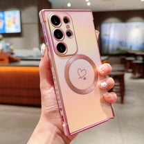 For Samsung Galaxy S25 Edge Magnetic Phone Case,Compatible with Mag-Safe,Electroplated Double Hearts Design,Bling Glitter Dazzling Shockproof Anti-fall Ultra Slim Soft TPU  Phone Case Cover,Pink