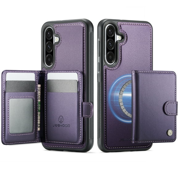 For Samsung Galaxy S25 Edge Phone Case,2-in-1 Magnetic Removable Card Holder,Compatible With Mag-Safe,PU Leather + TPU + PC Hybrid Shockproof Anti-fall Protection,Durable Phone Case,Purple