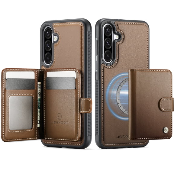 For Samsung Galaxy S25 Edge Phone Case,2-in-1 Magnetic Removable Card Holder,Compatible With Mag-Safe,PU Leather + TPU + PC Hybrid Shockproof Anti-fall Protection,Durable Phone Case,Brown