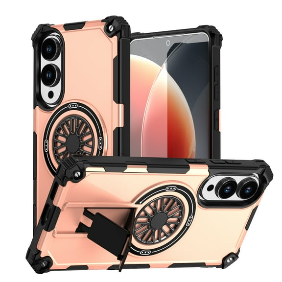 for Samsung Galaxy S25 Edge Phone Case [Compatible with Mag-Safe] [Built-in Invisible Stand] [Heavy Duty Drop Protection] Shockproof Rugged Magnetic Cover for Samsung Galaxy S25 Edge, Rosegold