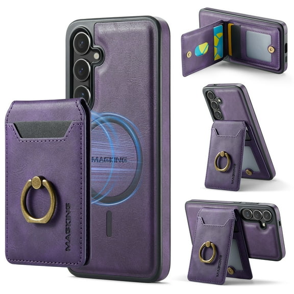For Samsung Galaxy S25 Edge Plus Case, 2 in 1 Wallet Detachable Magnetic Back Cover with Cards Holder Bumper Compatible with Mag-safe Shockproof Stand Phone Case for Samsung Galaxy S25 Edge, Purple