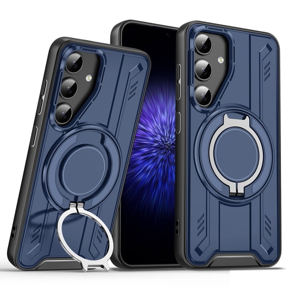 for Samsung Galaxy S25 Edge Rugged Grip Phone Case Compatible with MagSafe, 360 Rotating Ring Holder Stand Magnetic Case, Military-Grade Protection Anti-Scratch Anti-Slip Shockproof Cover,Blue