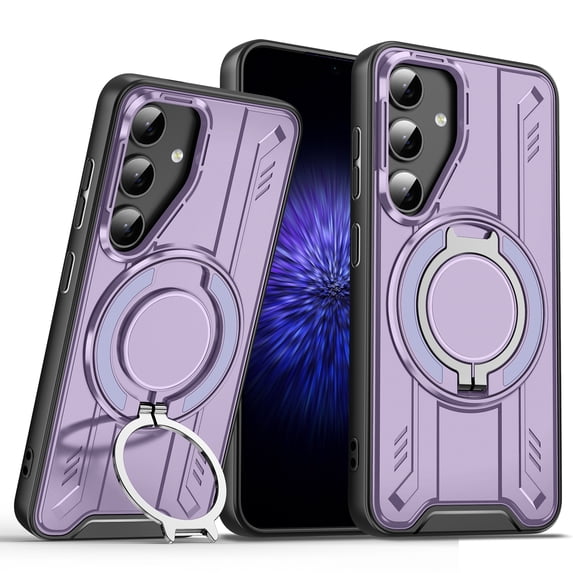 for Samsung Galaxy S25 Edge Rugged Grip Phone Case Compatible with MagSafe, 360 Rotating Ring Holder Stand Magnetic Case, Military-Grade Protection Anti-Scratch Anti-Slip Shockproof Cover,Purple