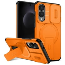 For Samsung Galaxy S25 Edge Rugged Phone Case,With Invisible Kickstand,Compatible with Mag-Safe,With Camera Lens Cover,Shockproof Anti-Scratch Drop Protection Durable Heavy Duty Phone Case,Orange