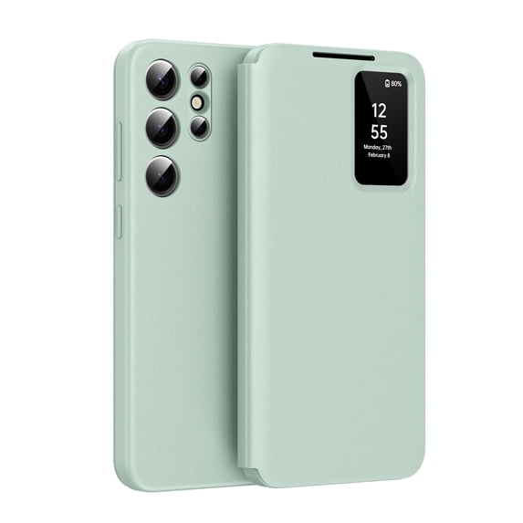 for Samsung Galaxy S25 Edge Smart Wallet Phone Case, Protective Cover with Smart Small Screen View, Finger Tap Control, Slim Design, Card Holder Pocket, PU Leather Flip Cover, Green