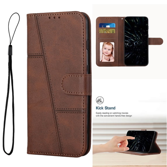 for Samsung Galaxy S25 Edge Wallet Case, Card Holder Premium PU Leather Flip Kickstand Cover, Wrist Strap Shockproof Anti-Scratches Full Protection Case for Samsung Galaxy S25 Edge, Brown