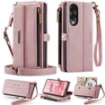 thumbnail image 1 of for Samsung Galaxy S25 Edge Wallet Case with RFID Blocking, Zipper Pocket Kickstand Magnetic Clasp, PU Leather Heavy Duty Cover with Shoulder and Wrist Strap – Rugged Full-Body Protection, Pink, 1 of 13