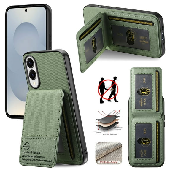 For Samsung Galaxy S25 Edge Wallet Phone Case,Twill Pattern Design,With Card Slots,Flip Premium PU Leather Magnetic Closure Kickstand Heavy Duty Protective Shockproof Rugged Phone Case,Green
