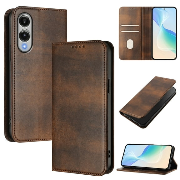 for Samsung Galaxy S25 Edge Wallet Rugged Case, Premium PU Leather RFID Blocking Card Slots Kickstand Classic Full Body Protection Magnetic Function Durable Phone Cover for S25 Edge, Brown