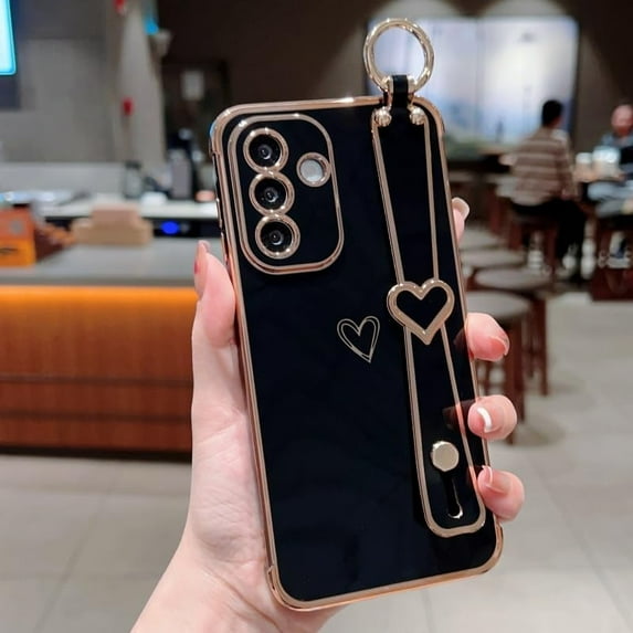 Samsung Galaxy S25 FE 5G Case with Wrist Strap, Love Hearts Plating, Finger Holder Kickstand, Soft Shockproof Case (6.7")