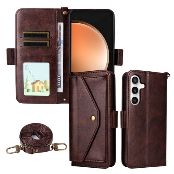 For Samsung Galaxy S25 FE 5G Vintage Leather Wallet Case For Women Men Multi-Card Slots Hidden Button Pocket Detachable Shoulder Strap ,Shockproof Phone Case,Brown,For Galaxy S25 FE 5G