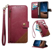 For Samsung Galaxy S25 FE 5G Wallet For Women Men,Patchwork Style Durable PU Leather Magnetic Flip Lanyard Strap Wristlet Zipper Card Holder Wallet Phone Case