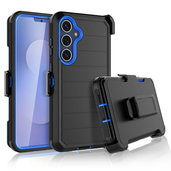 For Samsung Galaxy S25 FE Case with Built-in Screen Protector and Belt-Clip Holster, Tekcoo Military Grade Shockproof Rugged Full Protective Phone Case Kickstand Cover for Galaxy S25 FE - Blue