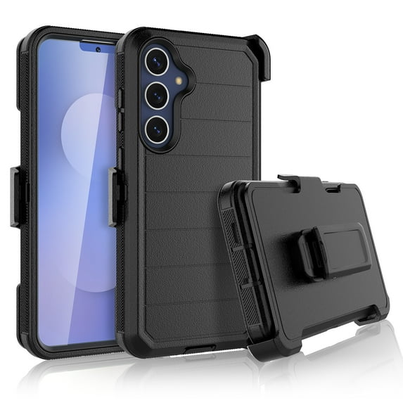 For Samsung Galaxy S25 FE Case with Built-in Screen Protector and Belt-Clip Holster, Tekcoo Military Grade Shockproof Rugged Full Protective Phone Case Kickstand Cover for Galaxy S25 FE -Black