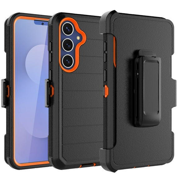 For Samsung Galaxy S25 FE Case with Built-in Screen Protector and Holster Belt Clip, Military Grade Protection Shockproof Heavy Duty Rugged Kickstand Phone Cover for Galaxy S25 FE Case - Orange