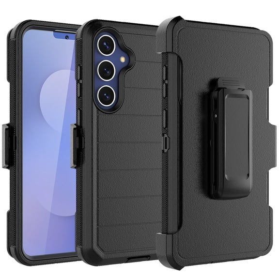 For Samsung Galaxy S25 FE Case with Built-in Screen Protector and Holster Belt Clip, Military Grade Protection Shockproof Heavy Duty Rugged Kickstand Phone Cover for Galaxy S25 FE Case - Black