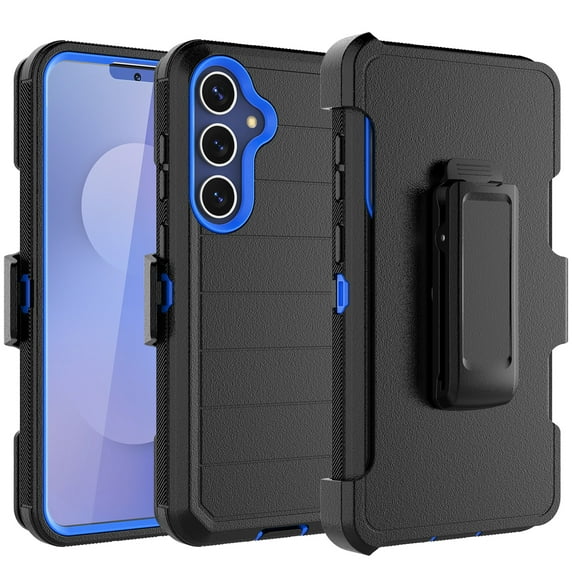 For Samsung Galaxy S25 FE Case with Built-in Screen Protector and Holster Belt Clip, Military Grade Protection Shockproof Heavy Duty Rugged Kickstand Phone Cover for Galaxy S25 FE Case - Blue