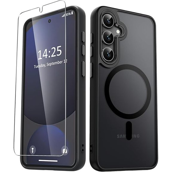 for Samsung Galaxy S25 FE Case, Matte Magnetic Phone Case with 1 Screen Protector, Support for Magsafe, Translucent Frosted Shockproof Protective Cover for Samsung Galaxy S25 FE, Black