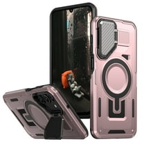 for Samsung Galaxy S25 FE Case with Metal Camera Cover Bracket, [Compatible with MagSafe] [Built-in Kickstand] [Military-Grade Protection] Heavy Duty Magnetic Case for Galaxy S25 FE, Rosegold