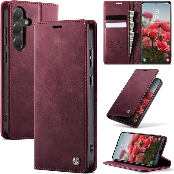For Samsung Galaxy S25 FE Case, PU Leather Wallet Case with RFID Blocking Card Holder Magnetic Flip Fold Shockproof Durable Protective Phone Case for Galaxy S25 FE
