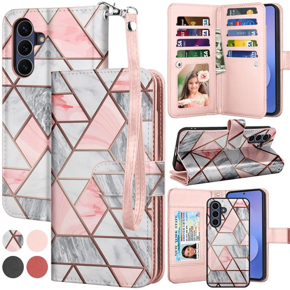 For Samsung Galaxy S25 FE Case Wallet with Card Holder, Lanyard and Kickstand for Women Men, Ebizware Magnetic Flip Detachable PU Leather Wallet Phone Case Cover for Samsung Galaxy S25 FE - Marble