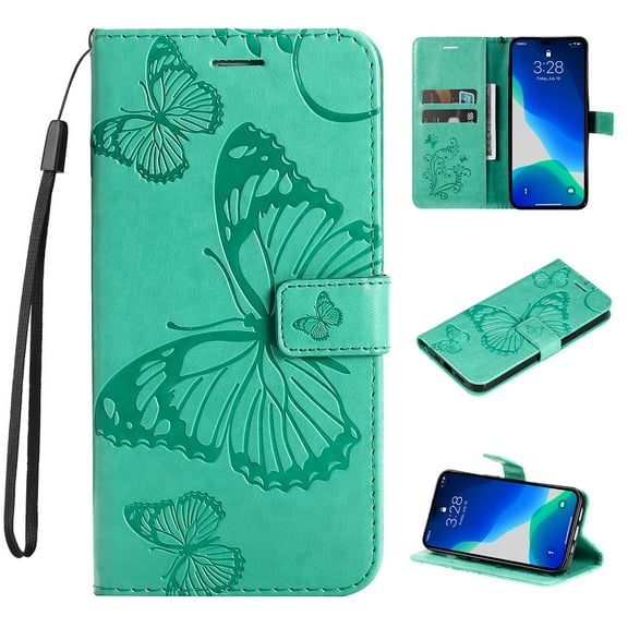 for Samsung Galaxy S25 FE Case Wallet, Women Flip Folio Cover with Embossed PU Leather Stand Credit Card Holders Slots Magnetic Clasp Wrist Strap Phone Case for Samsung Galaxy S25 FE, Green