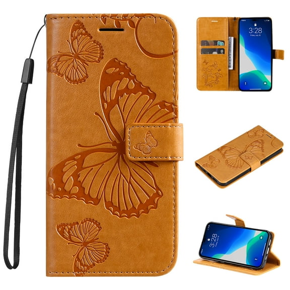 for Samsung Galaxy S25 FE Case Wallet, Women Flip Folio Cover with Embossed PU Leather Stand Credit Card Holders Slots Magnetic Clasp Wrist Strap Phone Case for Samsung Galaxy S25 FE, Yellow