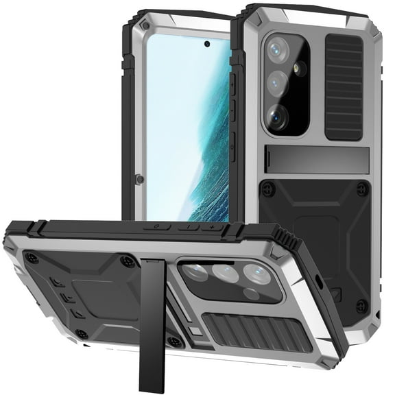 for Samsung Galaxy S25 FE Metal Case, with Kickstand Screen Protector Case Sturdy Military Armor Durable Full Body Heavy Duty Shockproof Drop Tested Outdoor Case for Galaxy S25 FE - Silver