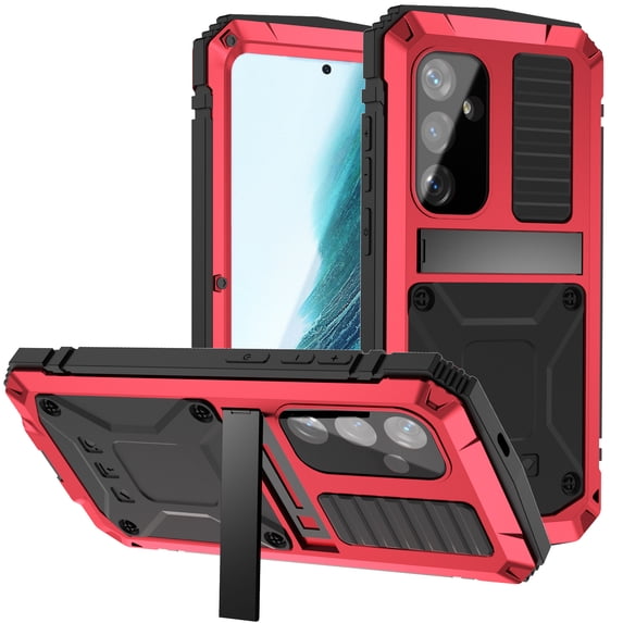 for Samsung Galaxy S25 FE Metal Case, with Kickstand Screen Protector Case Sturdy Military Armor Durable Full Body Heavy Duty Shockproof Drop Tested Outdoor Case for Galaxy S25 FE - Red