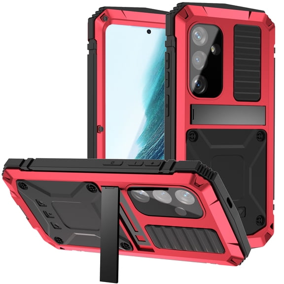 for Samsung Galaxy S25 FE Metal Case, with Kickstand Screen Protector Case Sturdy Military Armor Durable Full Body Heavy Duty Shockproof Drop Tested Outdoor Case for Galaxy S25 FE - Red