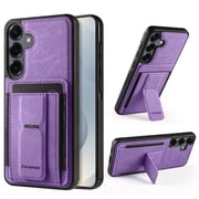 For Samsung Galaxy S25 FE Phone Case,With Card Slots,Invisible Foldable Kickstand,Anti-Scratch Shockproof Anti-fall Drop Protection,Non-Slip Heavy Duty Rugged Durable Phone Case Cover,Purple