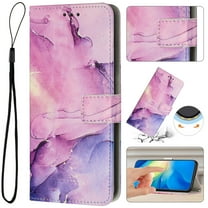 for Samsung Galaxy S25 FE Wallet Case with Card Holder,Women Men RFID Blocking PU Leather Flip Cover Wrist Strap Magnetic Closure Credit Card Slots Marble Patterned Book Style Phone Case,Purple
