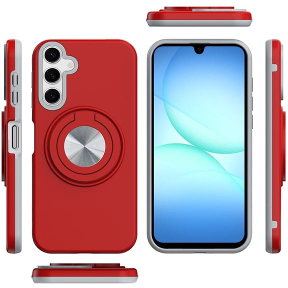 For Samsung Galaxy S25 Fan Edition /Galaxy S25 FE Metal Matte Hybrid with Invisible Rotational Ring Stand, Car Mount Friendly, Military Grade Slim Fit Sturdy Cover, XPM Protector [Red]