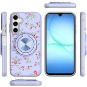 For Samsung Galaxy S25 Fan Edition /Galaxy S25 FE Pattern Design Hybrid with Invisible Ring Stand & Magnetic Back, Shockproof Protective Grip Cover, XPM Protector [Purple Spring Floral]