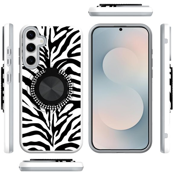 For Samsung Galaxy S25 Fan Edition /Galaxy S25 FE Pattern Design Hybrid with Invisible Ring Stand & Magnetic Back, Shockproof Protective Grip Cover, XPM Protector [Zebra]
