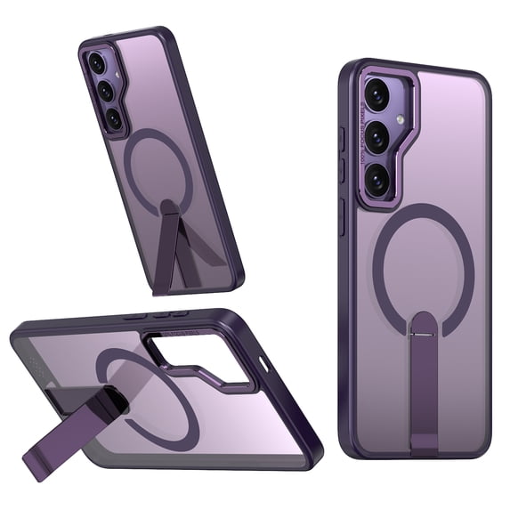 for Samsung Galaxy S25 Magnetic Case with Kickstand, Compatible with Magsafe, Anti-Fingerprint Drop Protection, Matte Translucent Thin Lightweight Anti-Scratch Case for S25, Purple
