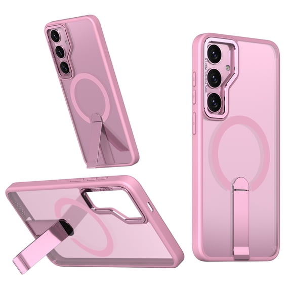 for Samsung Galaxy S25 Magnetic Case with Kickstand, Compatible with Magsafe, Anti-Fingerprint Drop Protection, Matte Translucent Thin Lightweight Anti-Scratch Case for S25, Pink