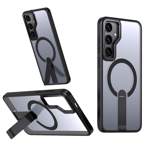 for Samsung Galaxy S25 Magnetic Case with Kickstand, Compatible with Magsafe, Anti-Fingerprint Drop Protection, Matte Translucent Thin Lightweight Anti-Scratch Case for S25, Black
