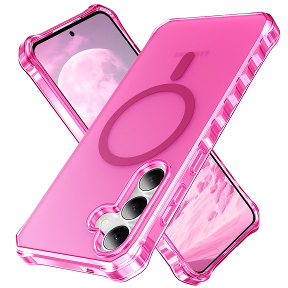 for Samsung Galaxy S25 Magnetic Case, Support Mag-Safe Charging, Anti-Fingerprint Slim Shockproof Rugged Wave Edge Frame Design Phone Case Cover for Samsung Galaxy S25, Rose