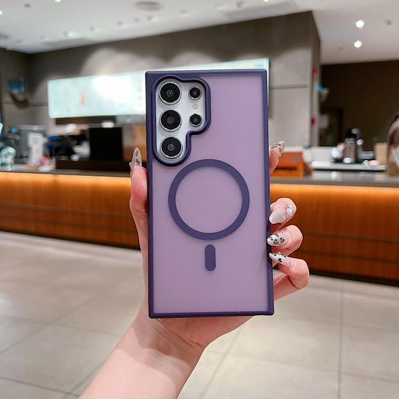 For Samsung Galaxy S25 Magnetic Phone Case,Anti-fingerprint Matte Back Design,Compatible with Mag-Safe,Ultra Slim Shockproof Drop Protection Rugged Translucent Thin Fit Phone Case,Purple