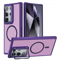 For Samsung Galaxy S25 Magnetic Phone Case,Compatible with Mag-Safe,With Contractile Camera Cover Kickstand,Frosted Translucent Back,Ultra Slim Shockproof Rugged Thin Fit Phone Case,Purple