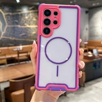For Samsung Galaxy S25 Magnetic Phone Case,Compatible with Mag-safe,2-in-1 Heavy Duty Protection,Transparent Back,Shockproof Anti-Scratch Rugged Anti-Drop Protective Phone Case,Purple