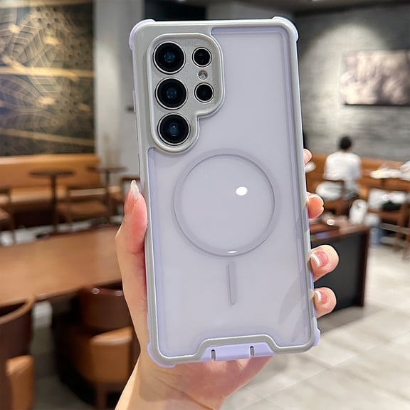For Samsung Galaxy S25+ Magnetic Phone Case,Compatible with Mag-safe,2-in-1 Heavy Duty Protection,Transparent Back,Shockproof Anti-Scratch Rugged Anti-Drop Protective Phone Case,Lightpurple