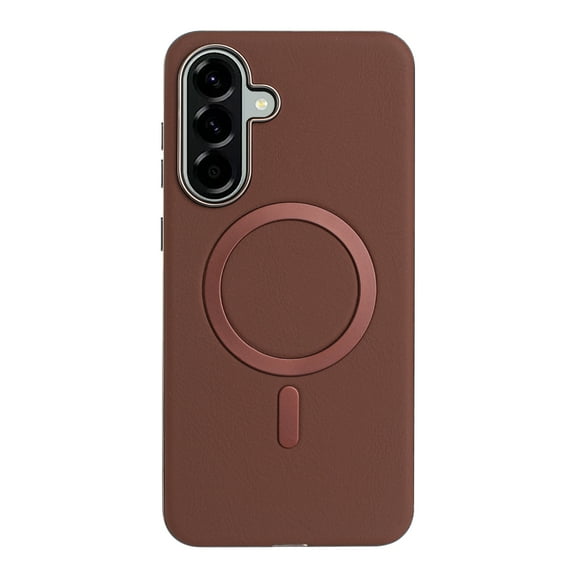 for Samsung Galaxy S25 PU Leather Case, Classic Phone Case Smooth Matte [Compatible with Magsafe], Plating Bumper Frame Lightweight Magnetic Anti-Scratch Cover for Samsung Galaxy S25, Brown