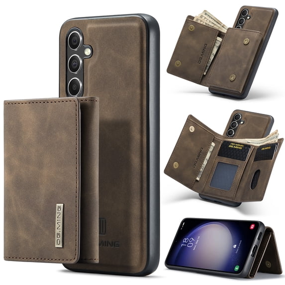 for Samsung Galaxy S25 PU Leather Wallet Case, Classic Detachable Magnetic Back Card Pockets Shockproof Protective Business Kickstand Phone Case Cover for Samsung Galaxy S25, Coffee